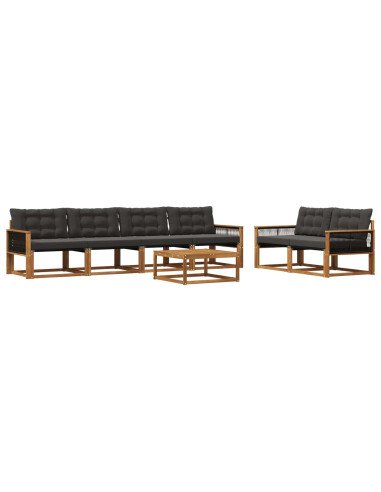 Set di divani da esterno con cuscino 7 pcs Naturale e Nero