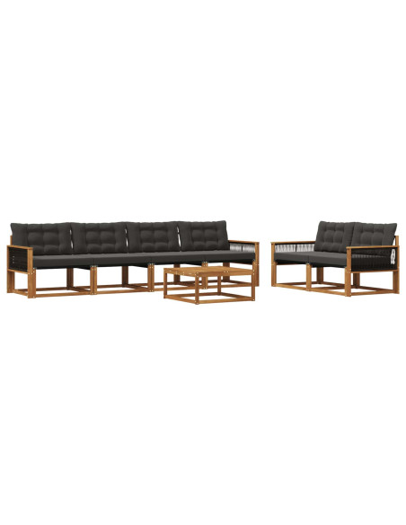 Set di divani da esterno con cuscino 7 pcs Naturale e Nero