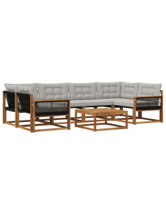 Set di divani da esterno 7 pcs Naturale e Grigio Chiaro