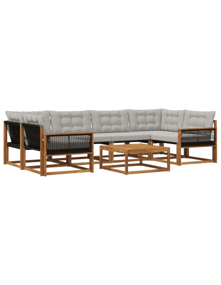 Set di divani da esterno 7 pcs Naturale e Grigio Chiaro