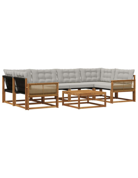 Set di divani da esterno 7 pcs Naturale e Grigio Chiaro