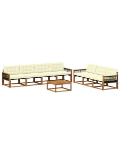 Set di divani da esterno con cuscino 8 pcs Naturale e Crema