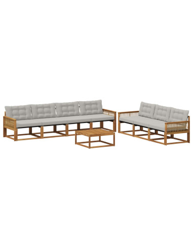 Set di divani da esterno 8 pcs Naturale e Grigio Chiaro