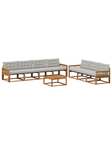 Set di divani da esterno 8 pcs Naturale e Grigio Chiaro