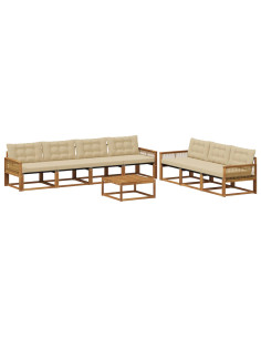 Set di divani da esterno con cuscino 8 pcs Naturale e Beige