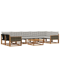 Set di divani da esterno 8 pcs Naturale e Grigio Chiaro
