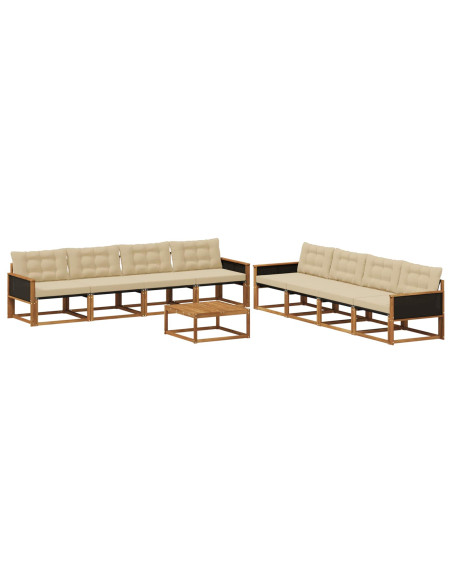 Set di divani da esterno con cuscino 9 pcs Naturale e Beige