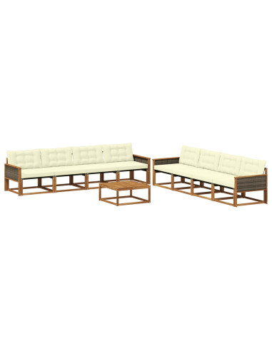 Set di divani da esterno con cuscino 9 pcs Naturale e Crema
