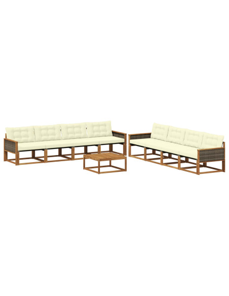 Set di divani da esterno con cuscino 9 pcs Naturale e Crema