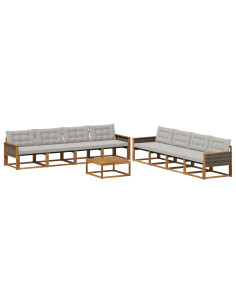 Set di divani da esterno 9 pcs Naturale e Grigio Chiaro
