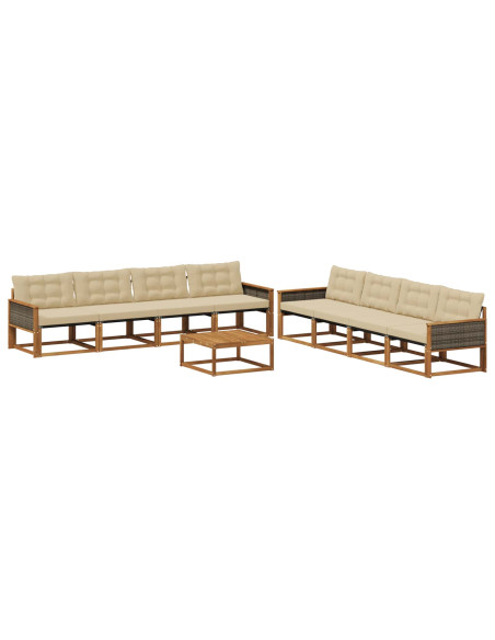 Set di divani da esterno con cuscino 9 pcs Naturale e Beige