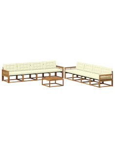 Set di divani da esterno con cuscino 9 pcs Naturale e Crema