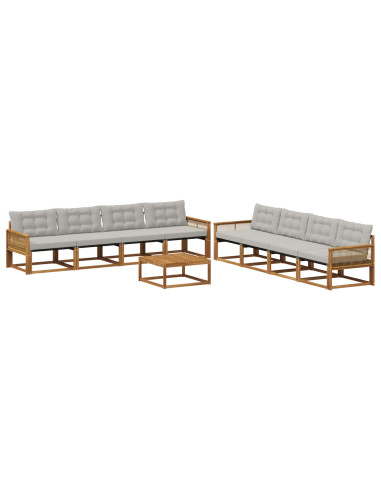 Set di divani da esterno 9 pcs Naturale e Grigio Chiaro