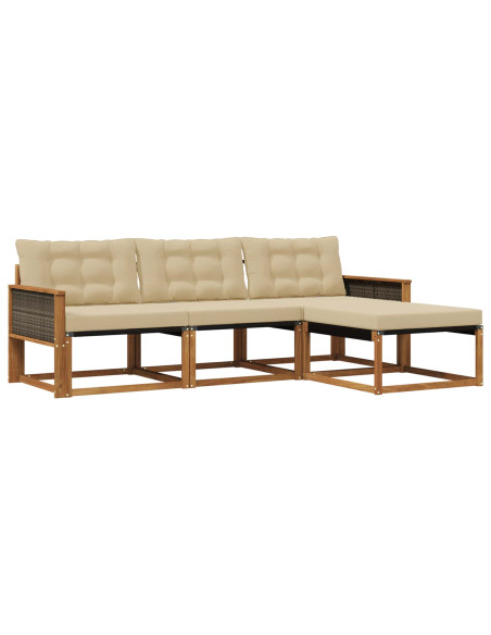 Set di divani da esterno con cuscino 4 pcs Naturale e Beige