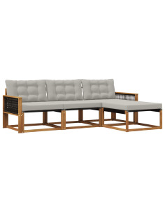 Set di divani da esterno 4 pcs Naturale e Grigio Chiaro