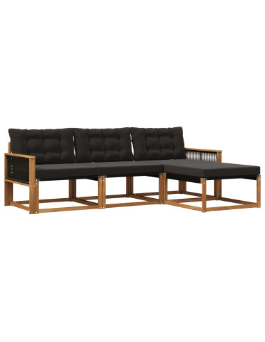 Set di divani da esterno con cuscino 4 pcs Naturale e Nero