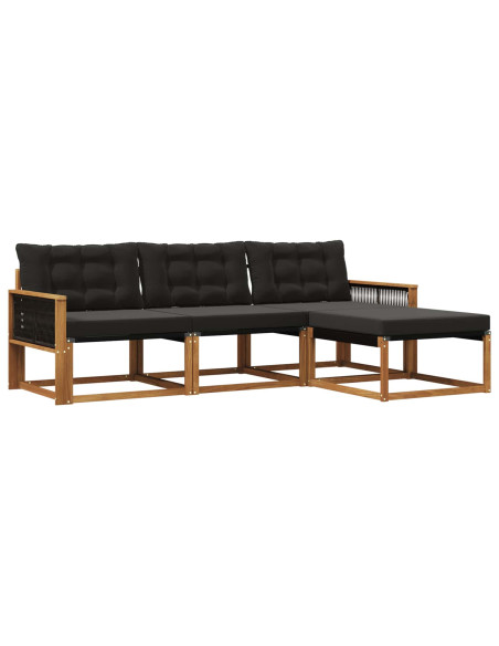 Set di divani da esterno con cuscino 4 pcs Naturale e Nero