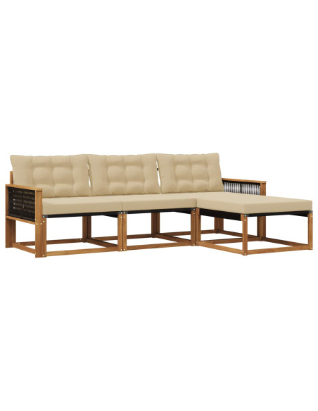 Set di divani da esterno con cuscino 4 pcs Naturale e Beige