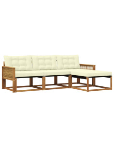 Set di divani da esterno con cuscino 4 pcs Naturale e Crema