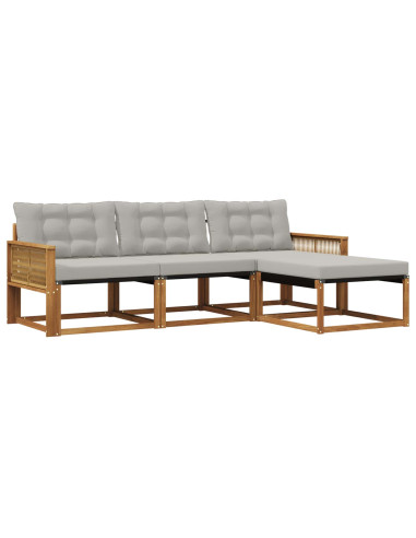 Set di divani da esterno 4 pcs Naturale e Grigio Chiaro