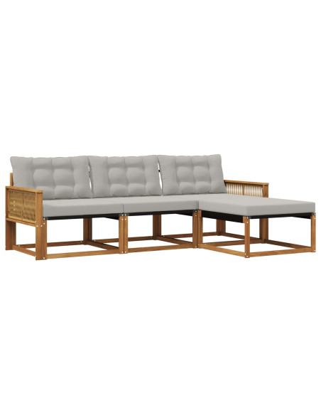 Set di divani da esterno 4 pcs Naturale e Grigio Chiaro