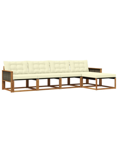 Set di divani da esterno con cuscino 5 pcs Naturale e Crema