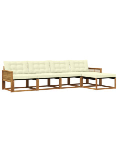 Set di divani da esterno con cuscino 5 pcs Naturale e Crema