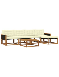 Set di divani da esterno con cuscino 6 pcs Naturale e Crema