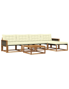 Set di divani da esterno con cuscino 6 pcs Naturale e Crema