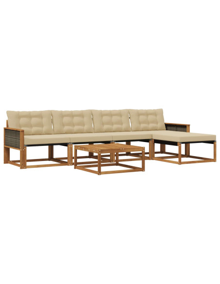 Set di divani da esterno con cuscino 6 pcs Naturale e Beige