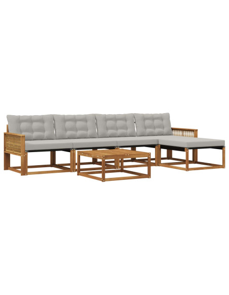 Set di divani da esterno 6 pcs Naturale e Grigio Chiaro