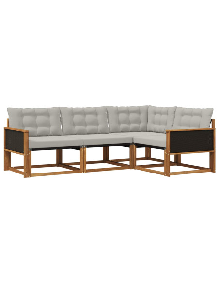 Set di divani da esterno 4 pcs Naturale e Grigio Chiaro