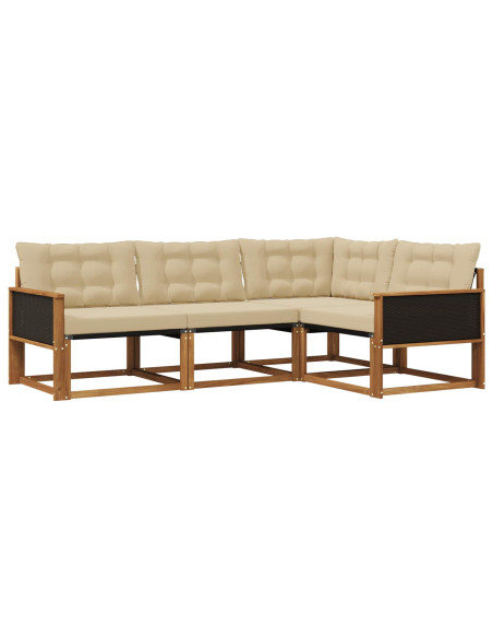 Set di divani da esterno con cuscino 4 pcs Naturale e Beige