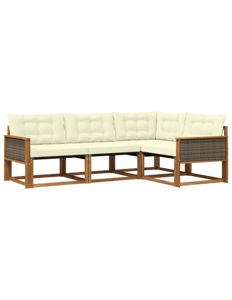 Set di divani da esterno con cuscino 4 pcs Naturale e Crema