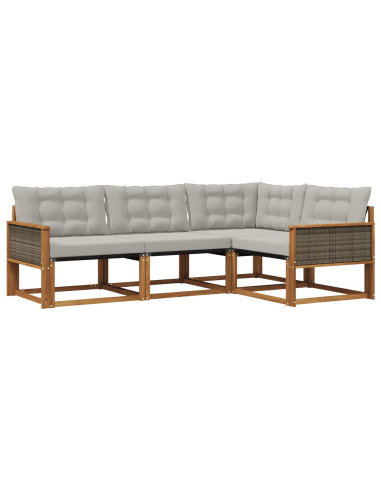 Set di divani da esterno 4 pcs Naturale e Grigio Chiaro