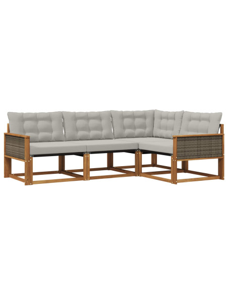 Set di divani da esterno 4 pcs Naturale e Grigio Chiaro