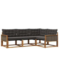 Set di divani da esterno con cuscino 4 pcs Naturale e Nero