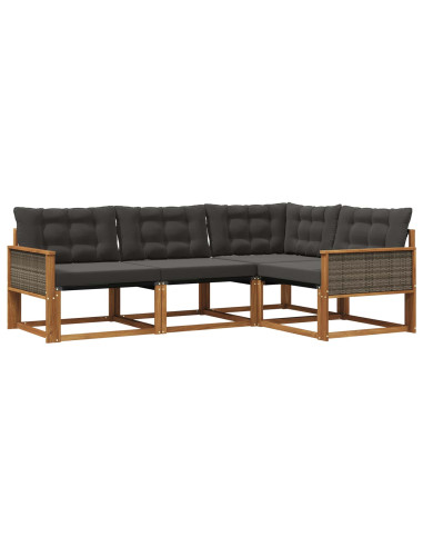 Set di divani da esterno con cuscino 4 pcs Naturale e Nero