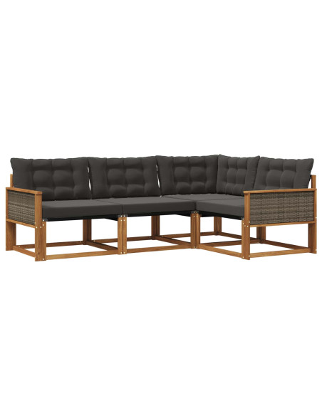 Set di divani da esterno con cuscino 4 pcs Naturale e Nero