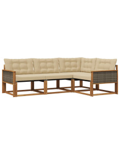 Set di divani da esterno con cuscino 4 pcs Naturale e Beige
