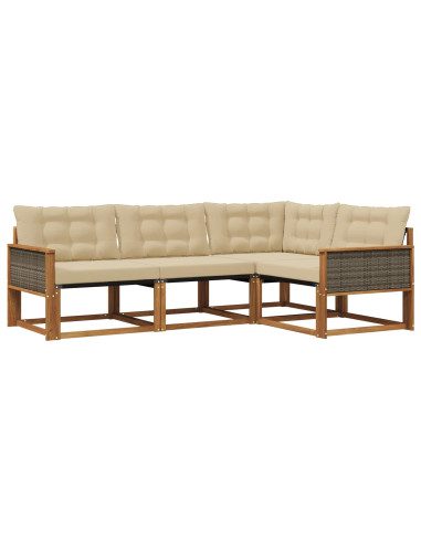 Set di divani da esterno con cuscino 4 pcs Naturale e Beige