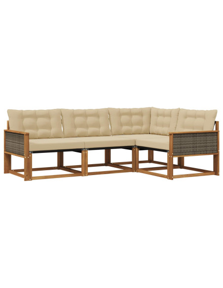 Set di divani da esterno con cuscino 4 pcs Naturale e Beige