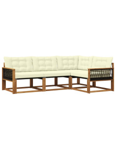 Set di divani da esterno con cuscino 4 pcs Naturale e Crema