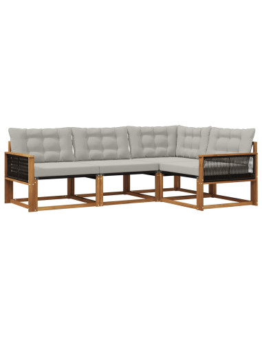 Set di divani da esterno 4 pcs Naturale e Grigio Chiaro