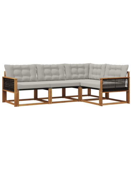 Set di divani da esterno 4 pcs Naturale e Grigio Chiaro