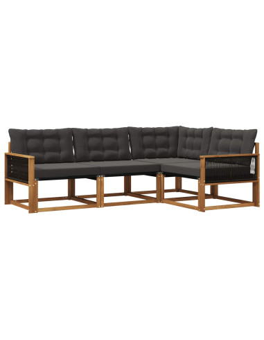 Set di divani da esterno con cuscino 4 pcs Naturale e Nero