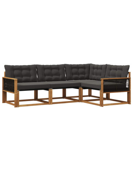 Set di divani da esterno con cuscino 4 pcs Naturale e Nero