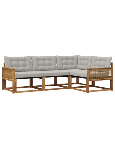 Set di divani da esterno 4 pcs Naturale e Grigio Chiaro