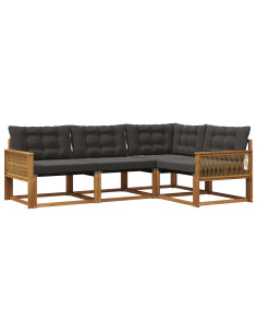 Set di divani da esterno con cuscino 4 pcs Naturale e Nero