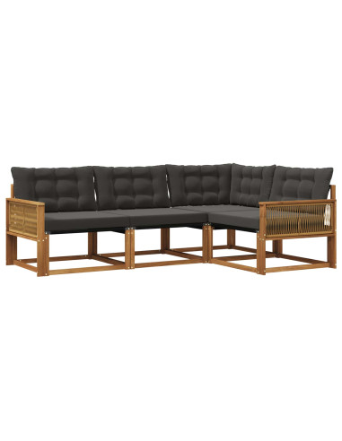 Set di divani da esterno con cuscino 4 pcs Naturale e Nero